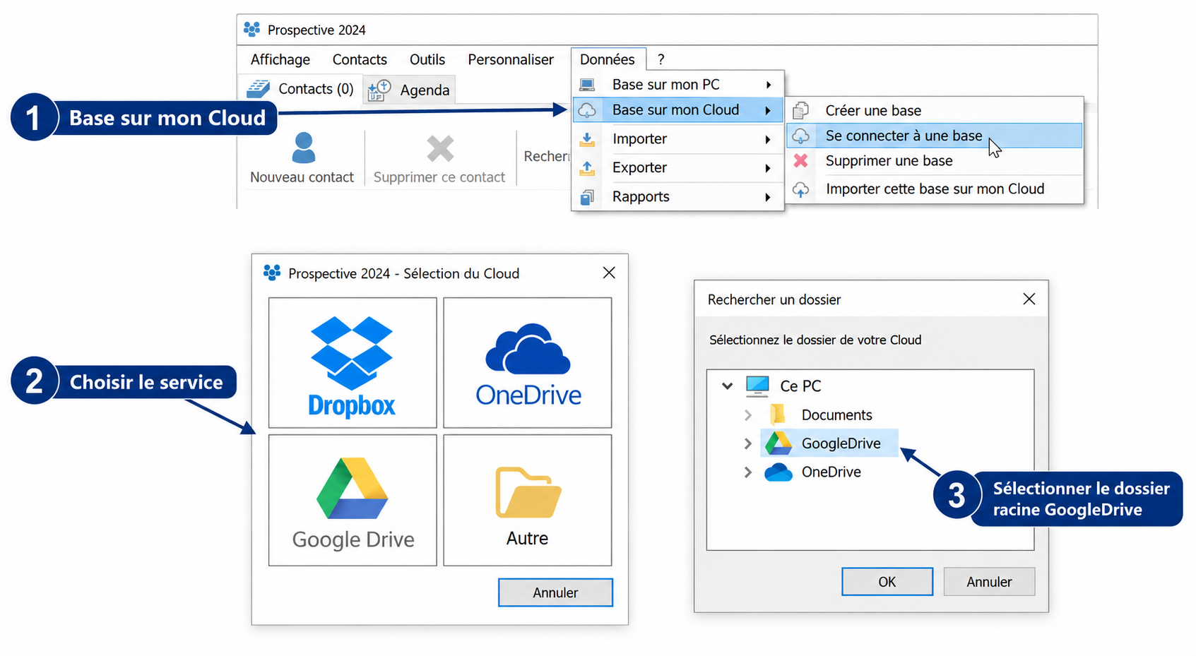 Retrouver ma base sur mon cloud personnel — étapes illustrées